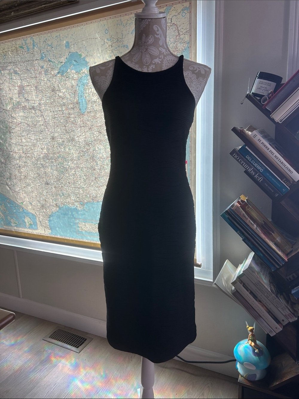 Planet Gold Black Sleeveless Ribbed Midi Dress